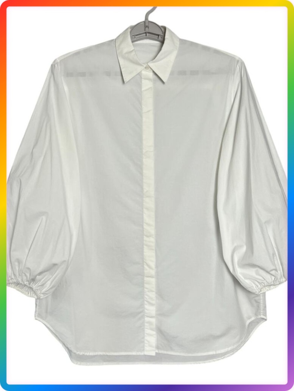 The Row Puff Sleeve Button Up Shirt Size 4 White Cotton Relaxed Made USA